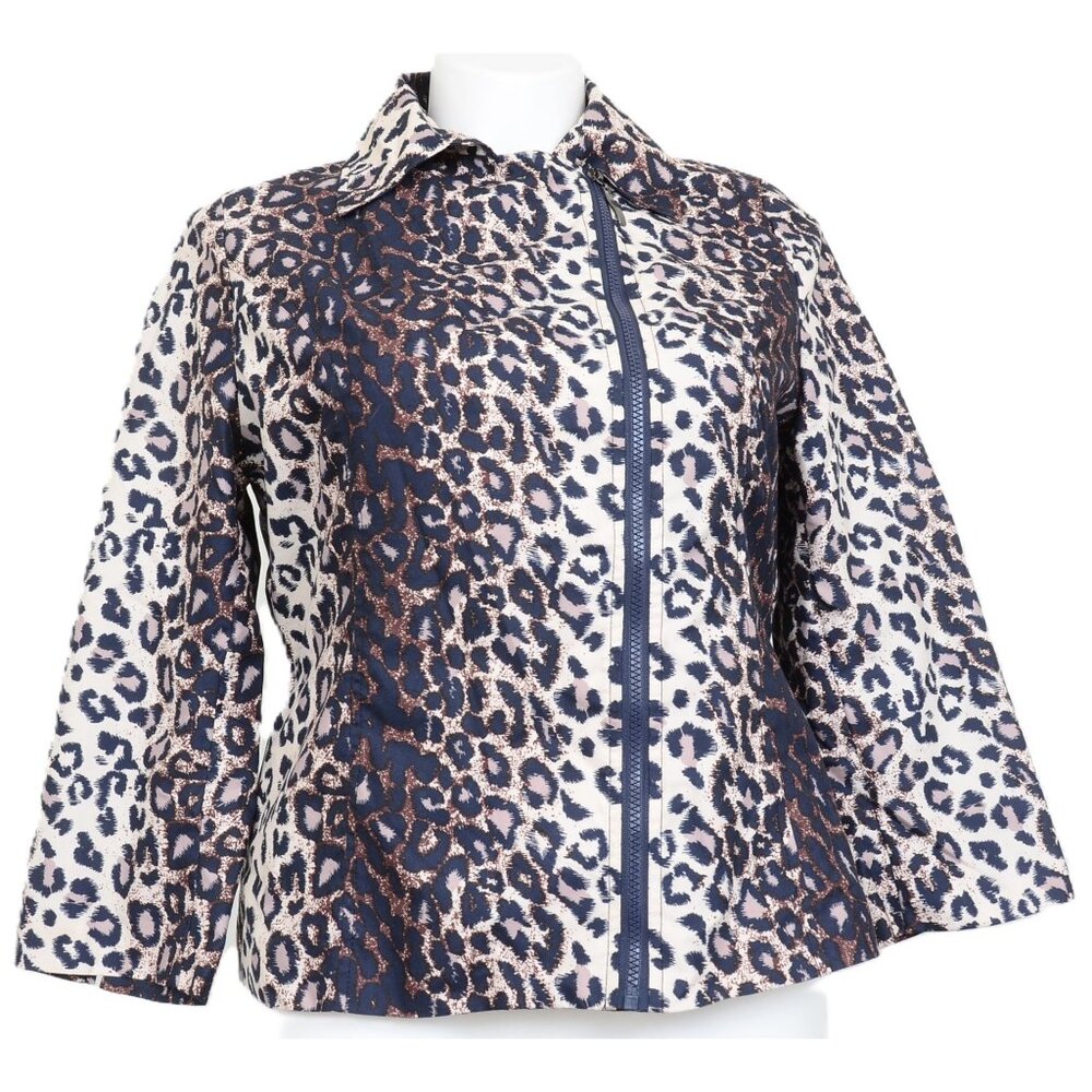 Anthropologie LUII Blue Leopard Zipper Lined Lightweight Jacket Shacket XL